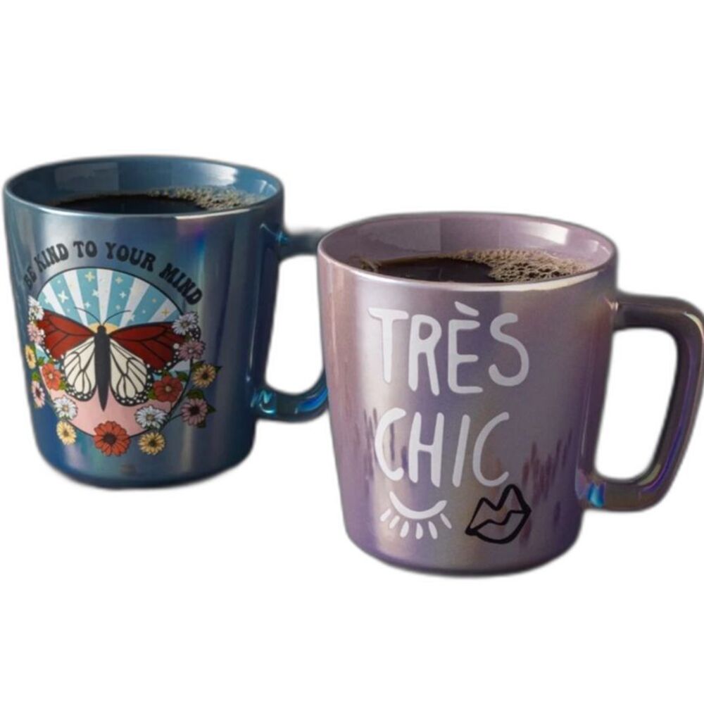 Iridescent Kind Butterfly Très Chic Mugs Blue Purple NEW
